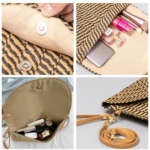 Handwoven Straw Clutch Purse for Women, Adjustable Crossbody Beach Bag with Magnetic Closure, Boho Summer Tote4