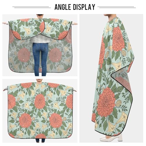 Capa profesional impermeable para corte de cabello con diseño floral coral-durazno, cierre ajustable de broche para barbería y estilismo miniatura 5
