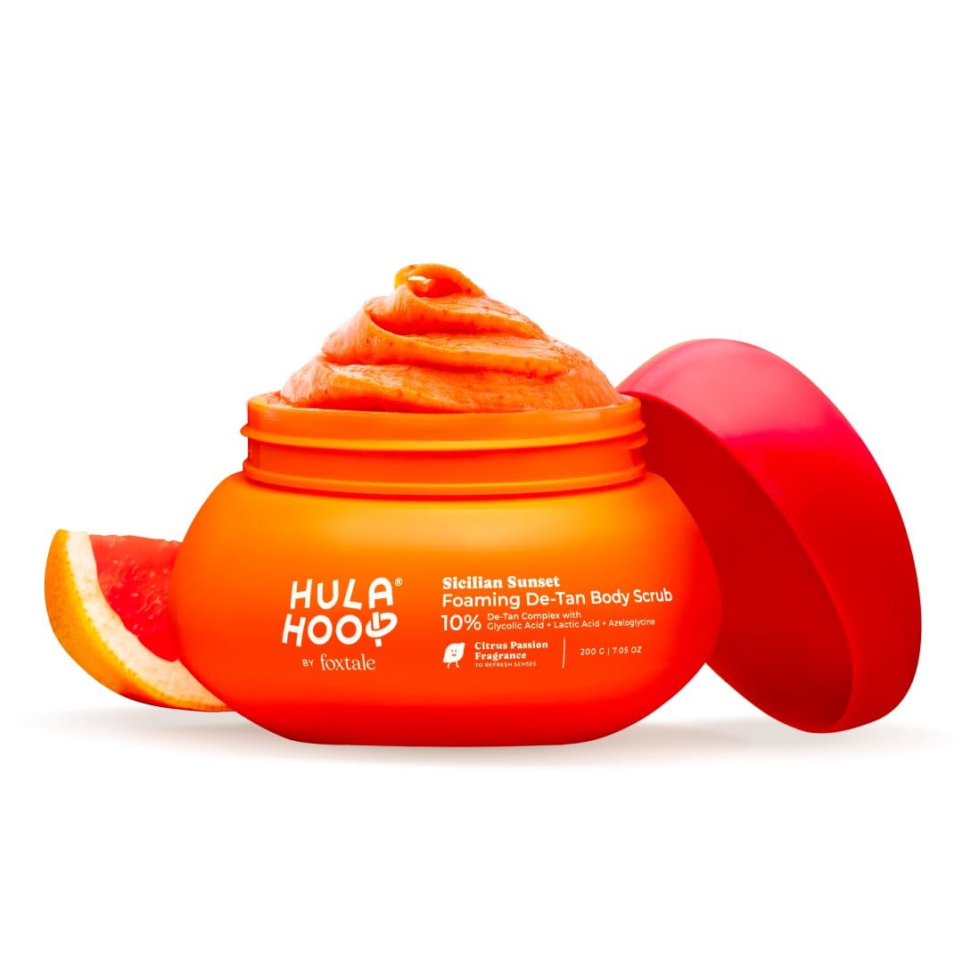 Hula Hoop Foaming 10% De-Tan Body Scrub by Foxtale | Tan Removal & Soft-Smooth Skin | 5% Glycolic Acid, Lactic Acid & Azeloglycine | For Women & Men | All Skin Types | 200g-image-14