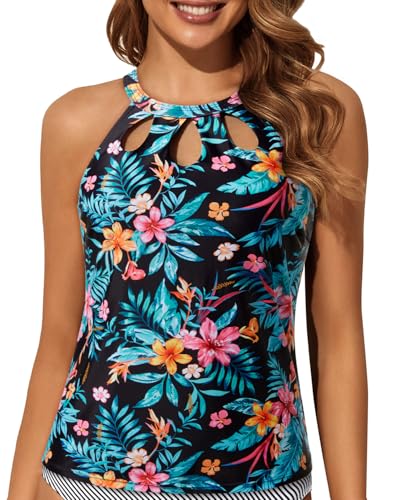 Image of Tempt Me High Neck Tankini Top Backless Bathing Suit for Women Key Hole Swimsuit Swim Top Only