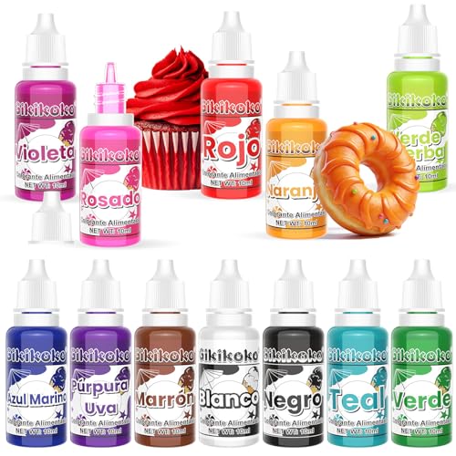 Colorante Alimentario - 12 ×10 ml Colorantes Alimentarios Reposteria Para Hornear, AzúCar Glas, Macarons, DecoracióN De Pasteles, Crema De Mantequilla, Slime