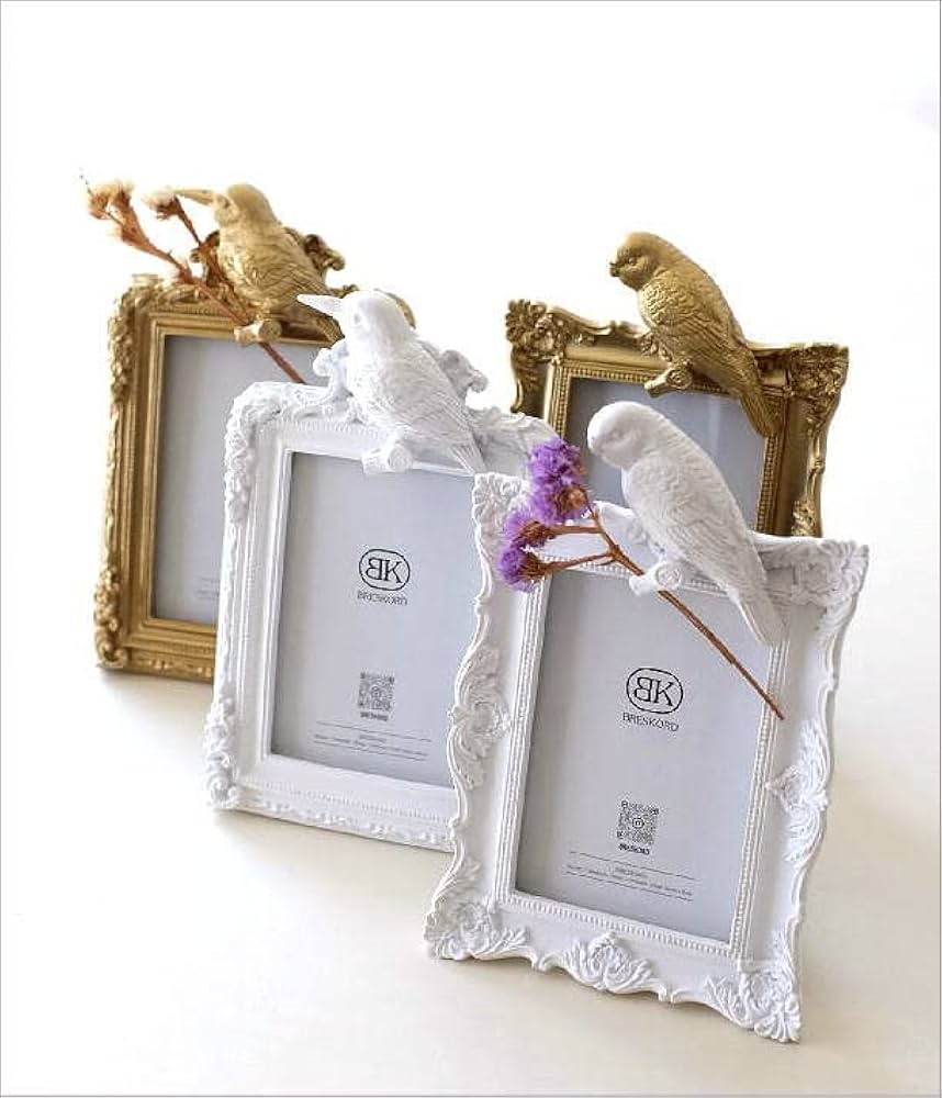 写真立て フォトフレーム　鳥柄　バード　白×ゴールド Amazon.co.jp: 写真立て 壁掛け 卓上 L判 可愛い エレガント 鳥