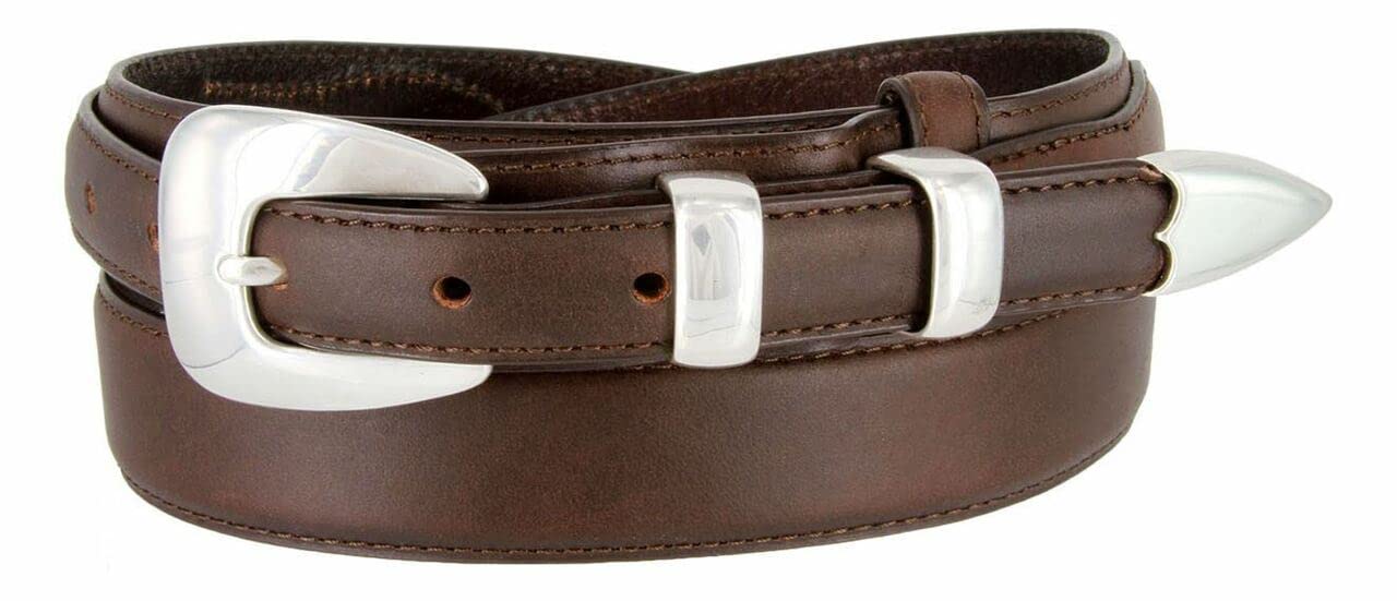 Silver Mirror Buckle Oil Tanned Genuine Leather Western Ranger Belt 1-3/8"(35mm) Taper to 3/4"(19mm) Wide-Multiple choices
