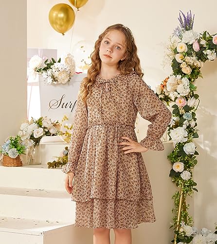 Image of GRACE KARIN Girls Fall Long Sleeve Dress Formal Party Holiday Smocked Waist Midi Dresses 5-12Years