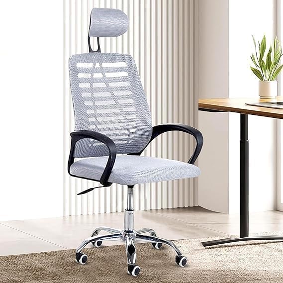 Image of Casa Copenhagen,Mesh Office Desk Chair,Rocking Chairs Ergonomic Computer Chair Adjustable High with Headrest and Comfortable Armrest Swivel Chair - Ash Grey & Black Handle