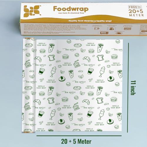 Image of Food Wrapping Paper Roll 25 Meter - Non Stick, Oil Proof Butter Paper Roll, Reheatable Foil Paper for Food Wrap, Chapati, Roti Wrap, Sandwiches & More, Wrapping Paper