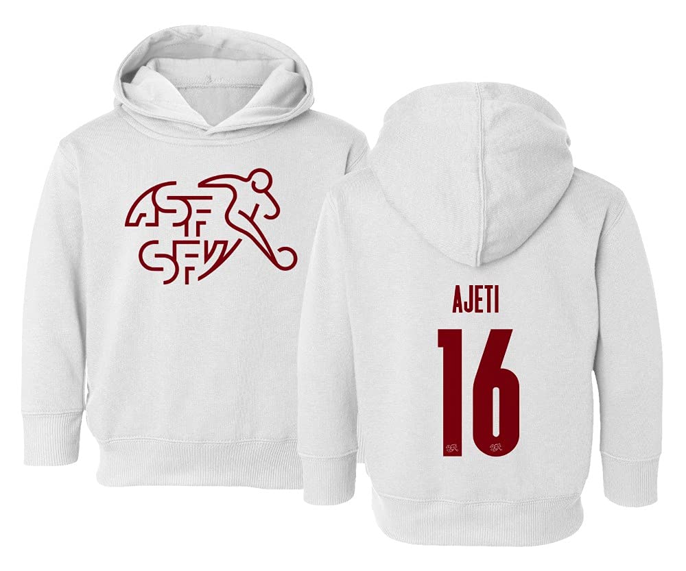 Flaura Europea Soccer 2020 Swiss #16 Arlind AJETI Jersey Style Little Kids Girls Boys Toddler Hooded Sweatshirt (White, 2T)