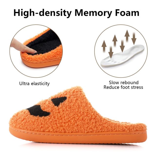 Feionusin Halloween Pumpkin Slippers for Womens Mens Plush Warm Spooky Lantern Pumpkin Slippers Fuzzy Cozy Winter House Bedroom Slippers Halloween Gifts3