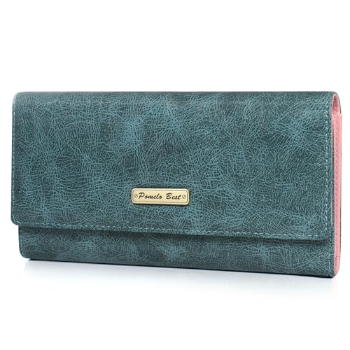 Pomelo Best Wallet Women RFID Blocking Trifold Credit Card Holder Slim Womens Wallet with Zipper Coin Pocket ID Window Green