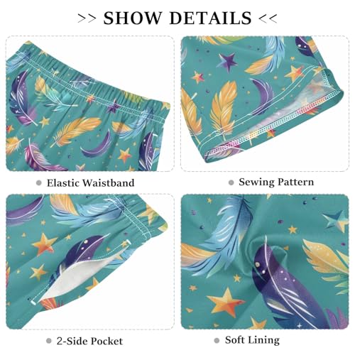 Colorful Feather Star Short Pajama Pants Bottoms Soft Sleepwear with Pockets3