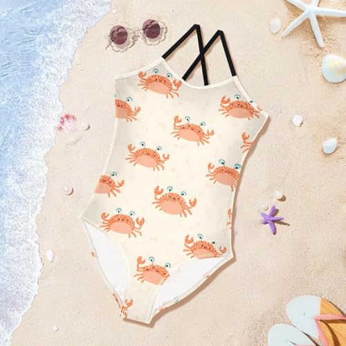 Orange Crab Pattern Girls One Piece Swimsuits Summer Quick Dry Beach Bathing Suit3