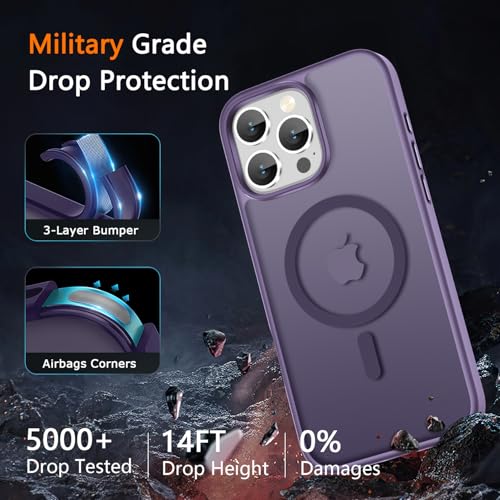 Image of LATVIN for iPhone 16 Pro Max Case, Magnetic Phone Cover, Compatible with MagSafe, Military Grade Protection, Translucent Matte Frosted Back, Purple