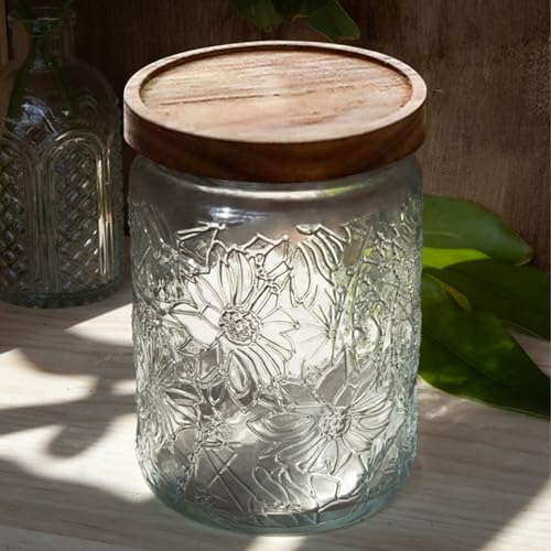 Image of Vintage Glass Jars with Wooden Lids, 24 oz Airtight Glass Food Storage Containers Sets for the Kitchen, Sugar Coffee Tea Cookie Candy Spice Pasta
