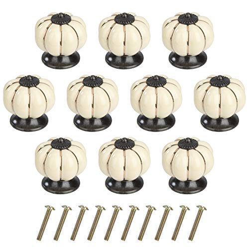 MengH-SHOP Cabinet Knob Round Door Knobs Pumpkin Shape Pull Handle with Screws for Cabinet Wardrobe Drawer Cupboard 10 Pieces Ivory