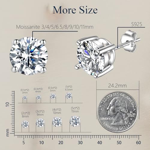 Jewelry Moissanite Stud Earrings For Women, 0.2-8CT Four-Prong S925 Sterling Silver Unisex Earring, (D Color VVS1 Clarity Moissanite) Hypoallergenic 14K White Gold/Gold Plated Earrings For Men Women Gift4