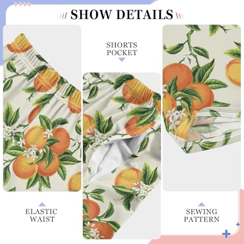 Orange Florals Boys Long Pants Soft Trousers Elastic Waist Kids Lounge Bottoms with Pockets S-XL4