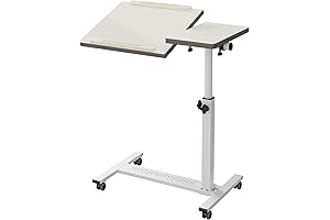 TigerDad Adjustable Over Bed Table with Wheels for Home Use