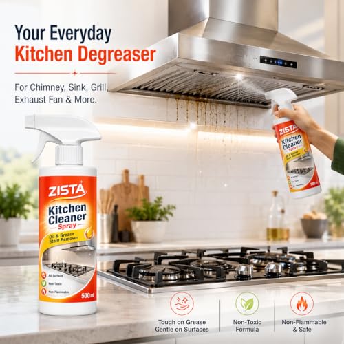 Image of ZISTA Kitchen Cleaner Spray for Oil & Grease Stain Remover, All Surface Non-Toxic & Non-Flammable Magic Degreaser Cleaning Spray for Kitchen, Chimney, Sink, Grill, Exhaust Fan & More! (500 ml)
