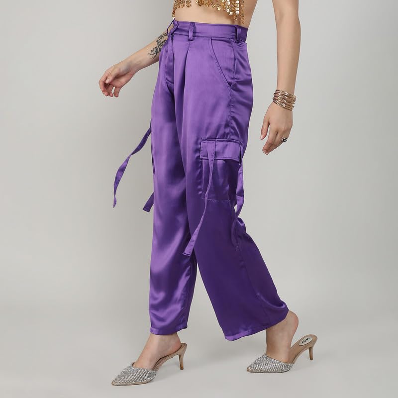 Image of PINACOLADA Women's High Rise Cargo Pants for Casual Wear | High-Rise | Cargo Pants Crafted with Comfort Fit for Everyday Wear