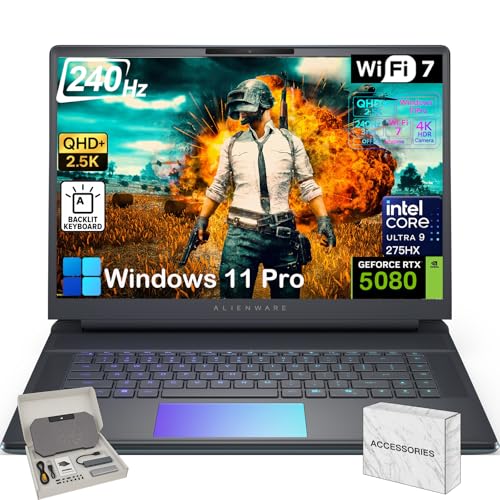 Alienware 18 Area 51 Gaming Laptop - Intel 24-Core Ultra 9 275HX CPU, NVIDIA RTX 5080 16GB GDDR7, 18' WQXGA 300Hz Display, 32GB DDR5, 1TB SSD, Win 11 Pro, tastiera retroilluminata, fotocamera 4K, con