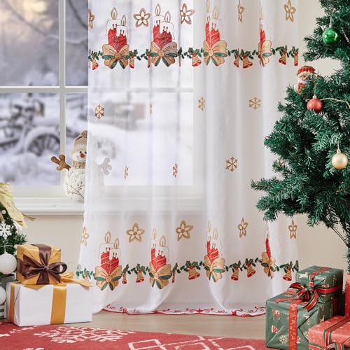 White Christmas Snowflake Sheer Curtains for Living Room 84 Inches