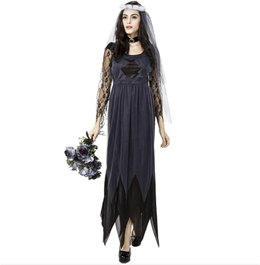 Amazon Co Jp Morl ハロウィン 仮装 コスプレ ゾンビ 花嫁 ウェディングドレス 幽霊 パーティー イベント 黒ベール付きｌ ホビー
