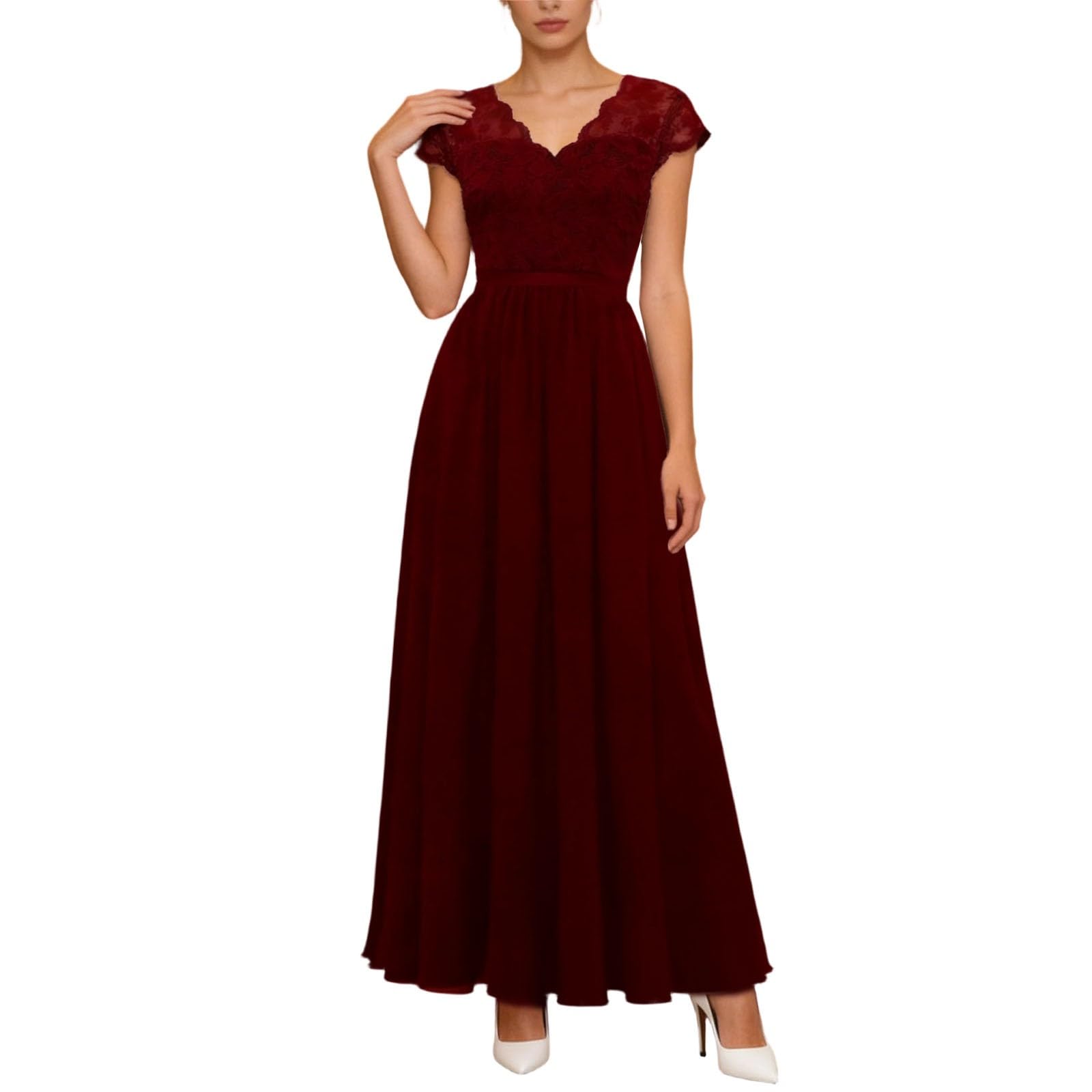 Générique Robe Ete Femme Chic et Elegantélégante à Taille Longue avec Coutures en Dentelle pour Dames (Red, L)