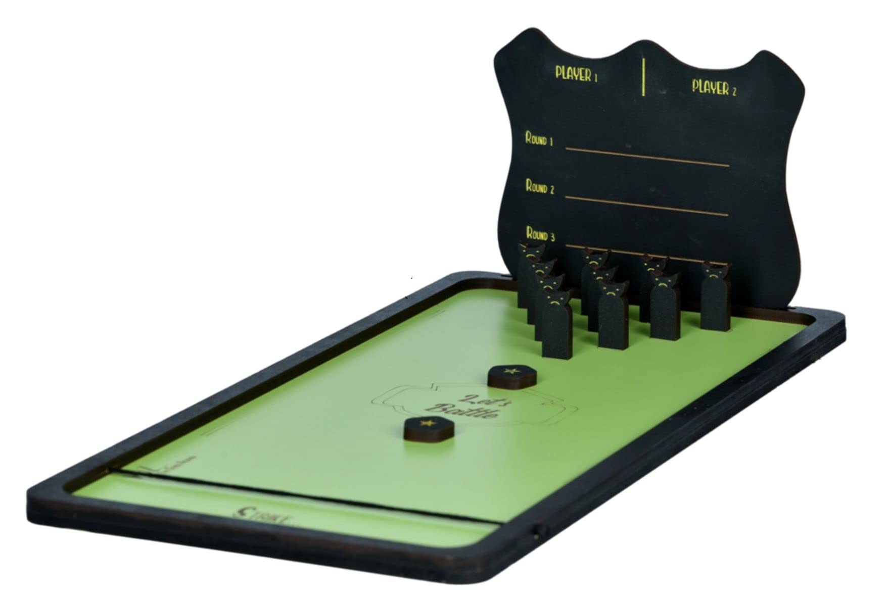 THE FUNNY MIND Down The Devil Wooden Board Game for Kids and Adults |String Pull Slingshot Toy PlaySet| Multi Players Table Top Game for The Party Family-Green