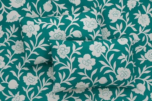 Image of Elastic Fitted Bedsheets with 2 King Size Pillow Covers | Double Bed with All Around Elastic, Size 72 x 78 x 8 Inches (Green Floral)
