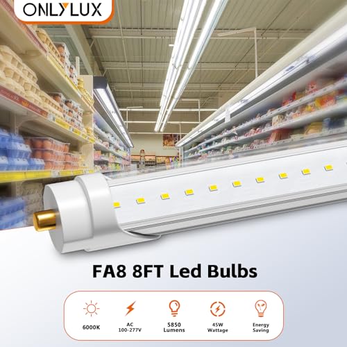 Image of ONLYLUX 8 Foot Led Lights, 5850LM,Ballast Bypass,6000k Clear Cover(24 Pack)