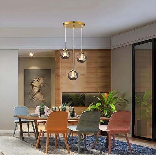 Image of 3 Lamp Cluster Smoke Black Glass Ceiling Hanging Light, Kitchen Island, Balcony, Hallway, Living Room (Without Bulb)