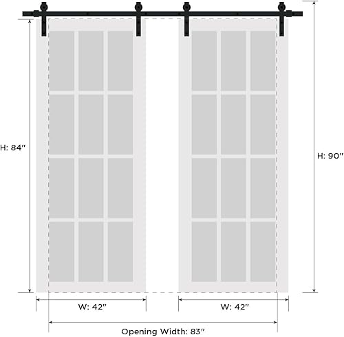 Miniatura 14 de SARTODOORS Puertas correderas dobles de granero de 48 x 96 pulgadas con herrajes Quadro 4111 White Ash Juego resistente de perchas de riel de 13