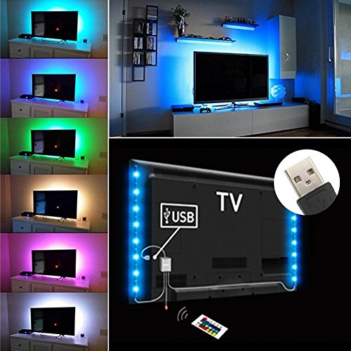 ZUOAO LED TV Luz de Tira - 2x 50cm RGB Multicolor Banda de Luz de Fondo Etanch Flexible, 5V Tira de LED Adhesiva con Mando de 24 Teclas, Led Retro TV Bias Light