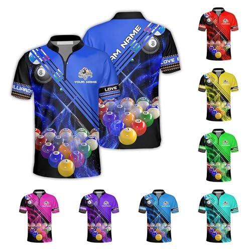 SHAANT Personalized Billard Shirts for Men, 3D Pool Polo Shirt for Team, Custom Name Jersey for Players