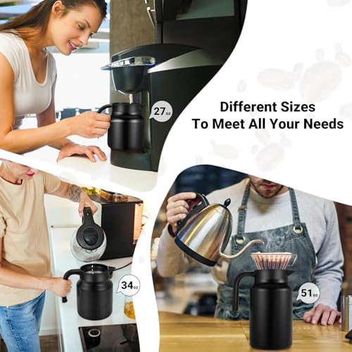 Image of Insulated Coffee Carafe, 51 oz, Keeps Hot for 12H, Black | Thermal Carafe, One-Hand Pour, Leakproof Lid, Anti-Slip Base for Personal Use