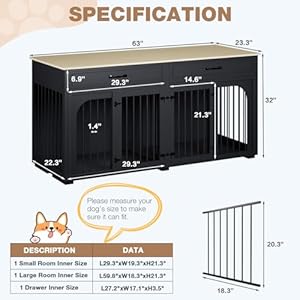 Ebe dog crate furniture 63wooden dog crate with 2 drawers dog kennel indoor furniture with removable divider heavy duty dog crate table indoor tv stand for small medium large dogs black  urban country home decor