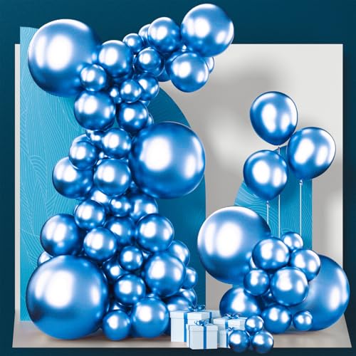 Image of PartyWoo Metallic Blue Balloons 130pcs Different Sizes of 18 12 10 5 Inch Chrome Blue Latex Balloons for Graduation Wedding Baby Shower Wedding Bachelorette Birthday Party Decorations Blue-G106