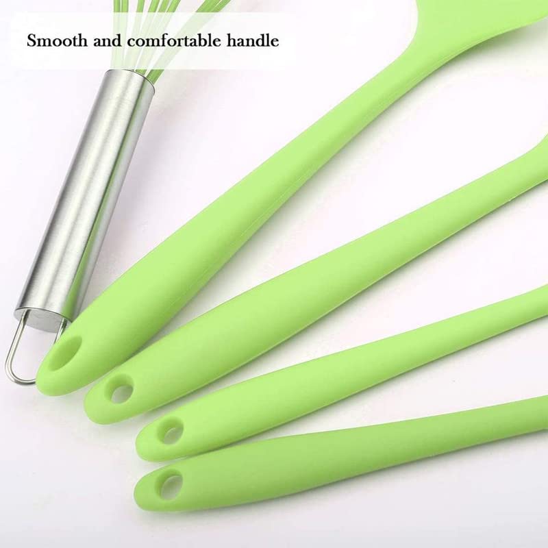 Image of Oren Empower Set of 5 Pcs Silicone Spatula & Kitchen Utensil with Hook Design for Cooking, Baking & Mixing /Non-Stick BPA Free /Heat Resistant Item, Flexible Non Toxic Silicon Cookware Tools - Green