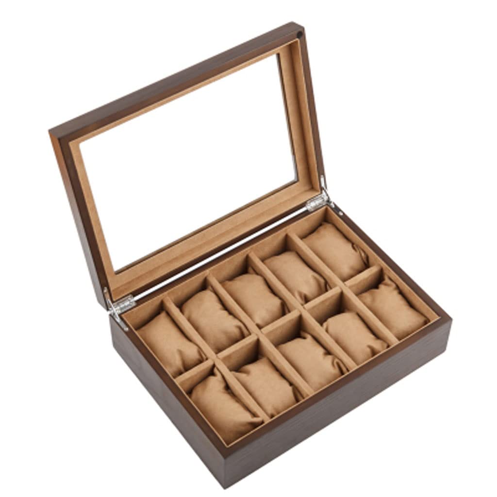 Boîte de montre en bois précieux marron et sa fenêtre de présentation haut de gamme