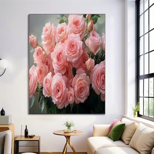 Toile bouquet de roses rose 80x120 cm sans cadre pour decoration murale de salon