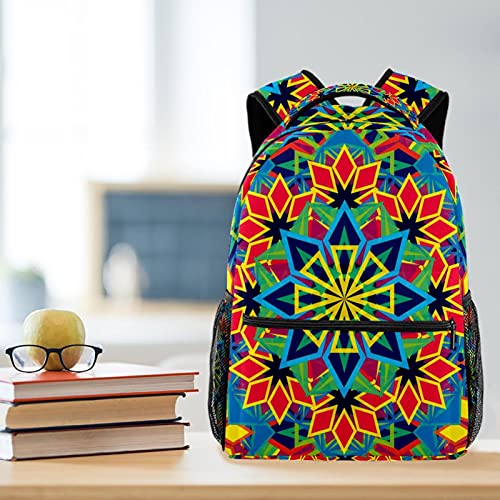 Sac à dos d'école mixte - Style décontracté - Triangle géométrique multicolore - 6
