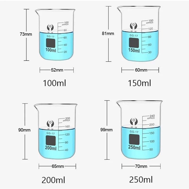 1 set di becher in vetro borosilicato a forma bassa, for laboratorio chimico, con pareti spesse, resistenti al calore, con scala graduata(Set E (3pcs))