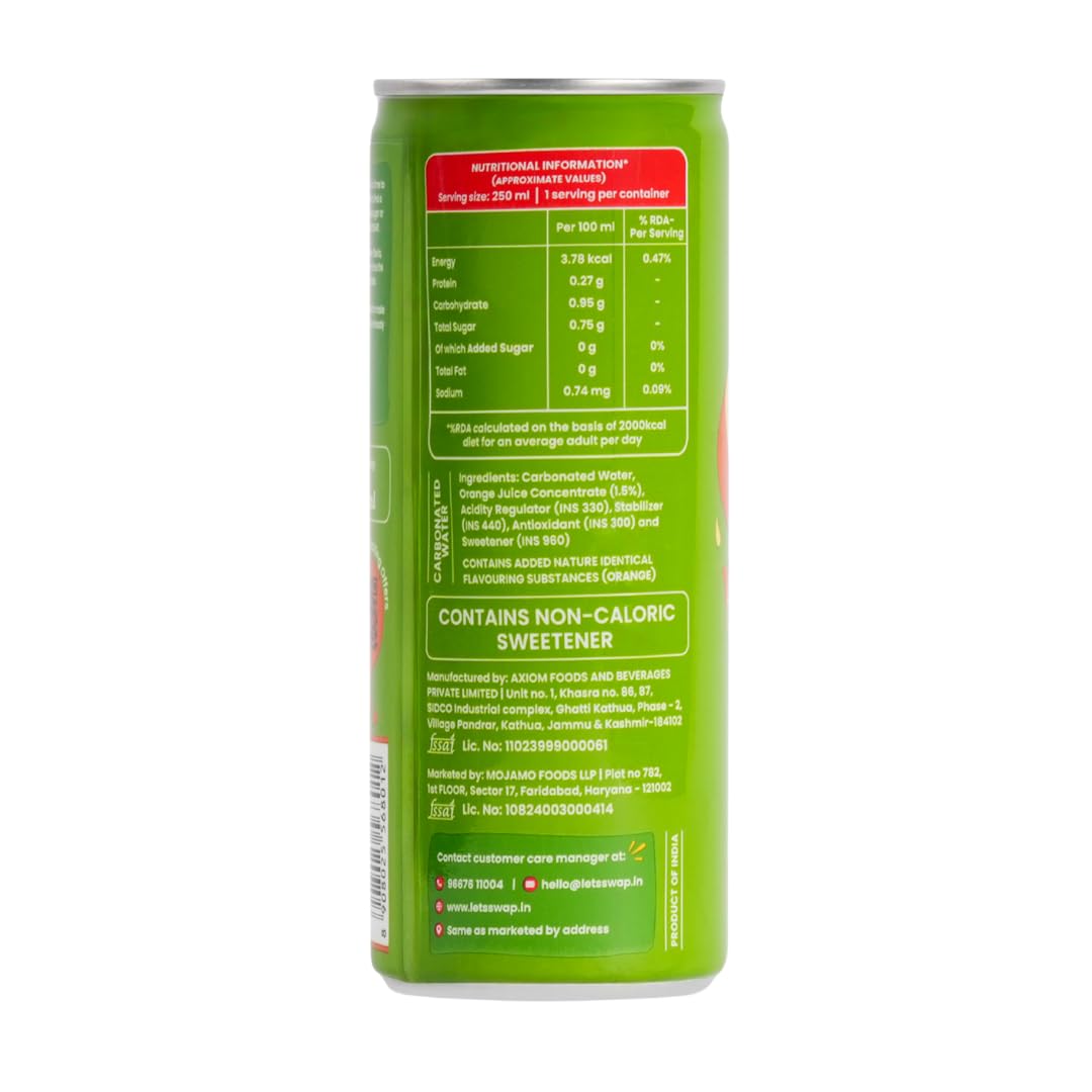 SWAP Orange Twist Soft Drink | 250 ml x 6 cans | Low calorie Soda