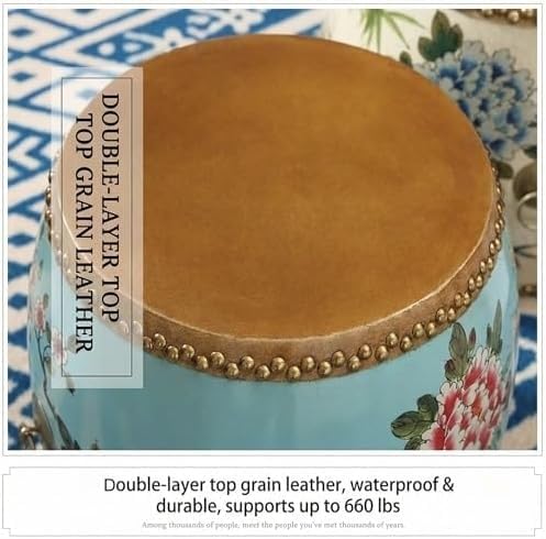 ELEFOCUS Chinese Garden Stool Glazed Hand-Painted Drum Stool Decorative Garden Stools Chinoiserie Decorative(Blue 3)
