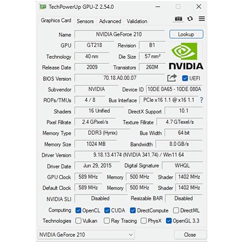 Tarjeta de video Geforce GT 210 1G D3 PCI Express x16 GPU de perfil bajo con salida HDMI y VGA 5
