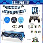 CEYAZYE 41PCS Video Game Birthday Decorations Set, Gaming Party Supplies with Foil Gamer Balloons, Banner, Tablecloth & Cake Toppers for Boys, Blue Gamer Theme Party Decor - Image 3
