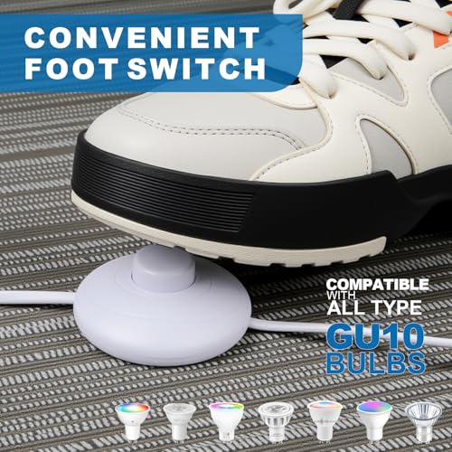 Image of 2 Pack Up Lights Indoor, 6W 3000K Warm White Uplighting Indoor Floor Can Light with GU10 Bulb, Indoor Floor Spotlight for Plants, Wall & Artwork, Plug Cord & Foot Switch, White