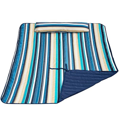 Lazy Daze Hammocks 2 Person Pad with Pillow, Double Polyester Quilted 78' x55' Replacement Hammock Pad for Rope Hammock, Blue Stripes