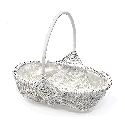 Cestino ovale in vimini con manico, bianco, 27 x