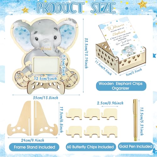 Image of Wenqik 63 Pcs Elephant Baby Shower Guest Book Alternatives Set Baby Shower Decorations with Photo Frame Sonogram Frame Keepsake 60 Wood Slices Guest Book for Birthday